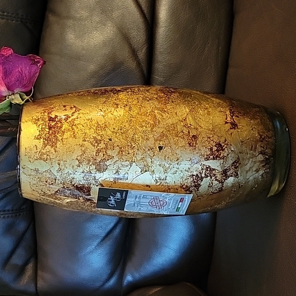 Glass Vase with golden folios attached inside handmade in Italy Franco Cristalle - Picture 2 of 6